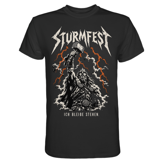 Sturmfest Thorshammer Wikinger T-Shirt Herren Schwarz