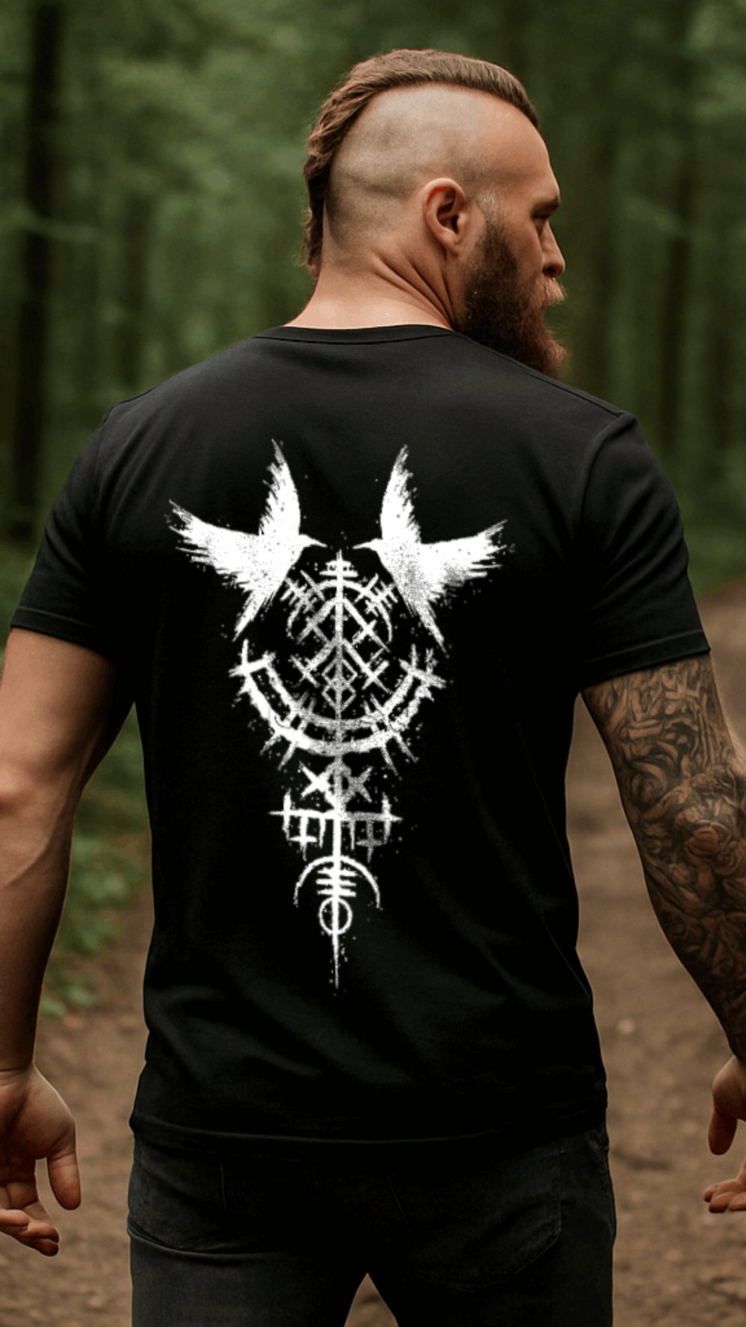 Mystische Kräfte Wikinger T-Shirt am Model, KI-generiert