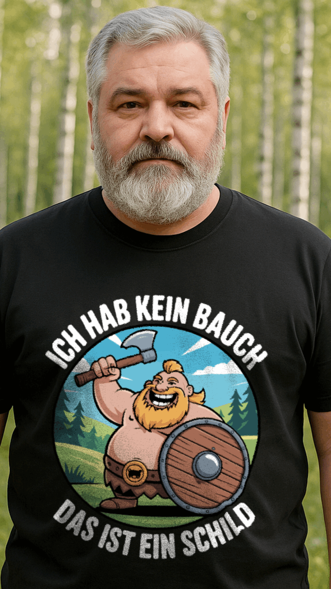 Wikinger Schild T-Shirt Herren am Model, KI-generiert