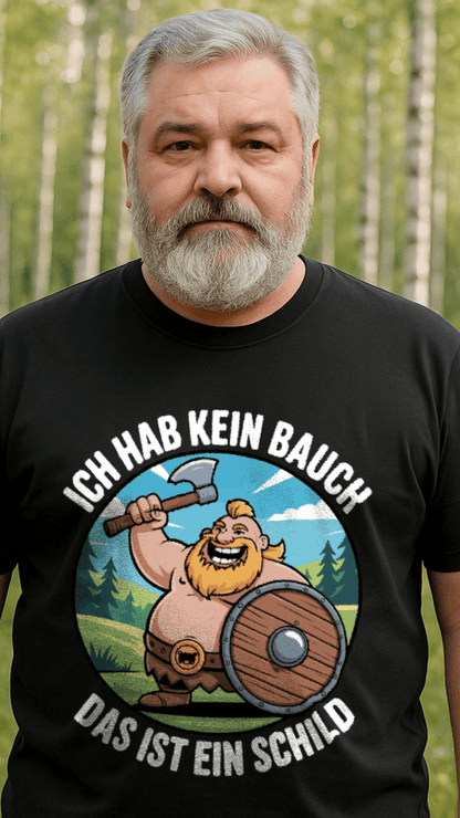 Wikinger Schild T-Shirt Herren am Model, KI-generiert