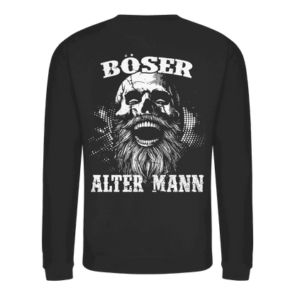 Böser alter Mann Sweatshirt: lachender Schädel mit Rauschebart auf dem Rücken