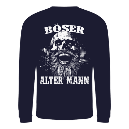 Böser alter Mann Sweatshirt: lachender Schädel mit Rauschebart auf dem Rücken