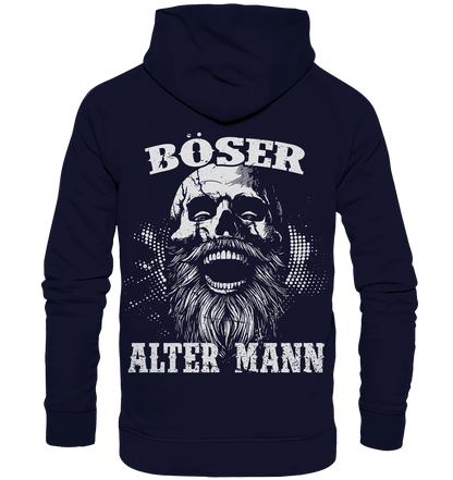 Böser alter Mann Hoodie: lachender Schädel mit Rauschebart auf dem Rücken