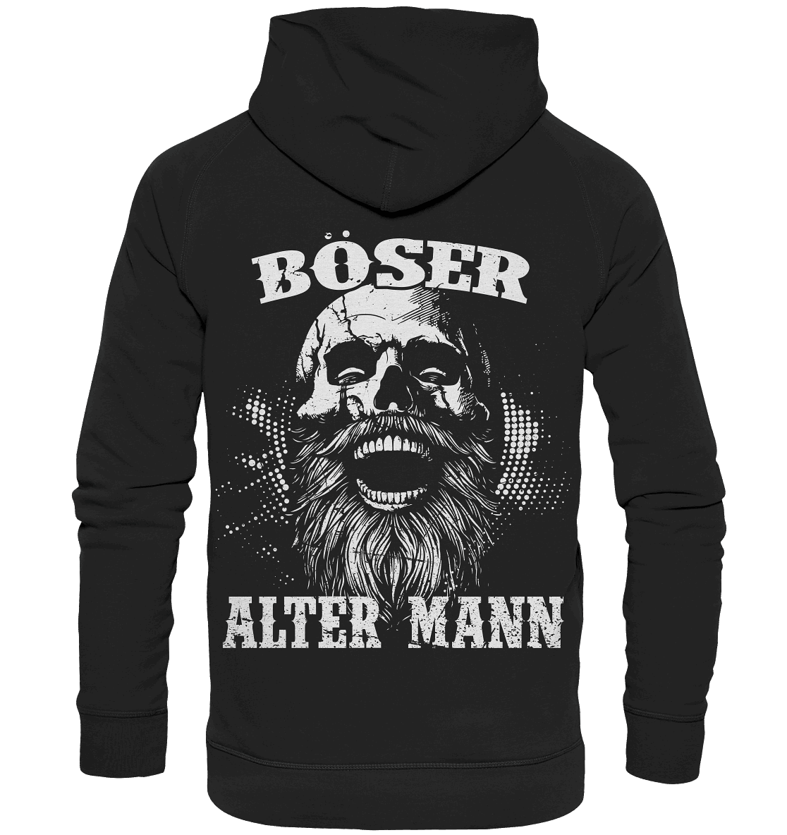 Böser alter Mann Hoodie: lachender Schädel mit Rauschebart auf dem Rücken