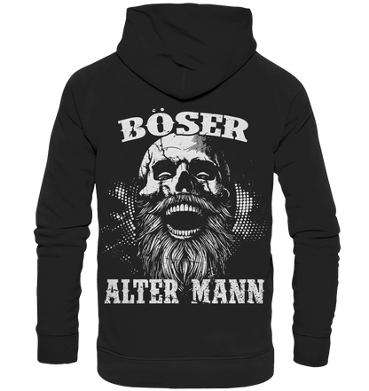 Böser alter Mann Hoodie: lachender Schädel mit Rauschebart auf dem Rücken