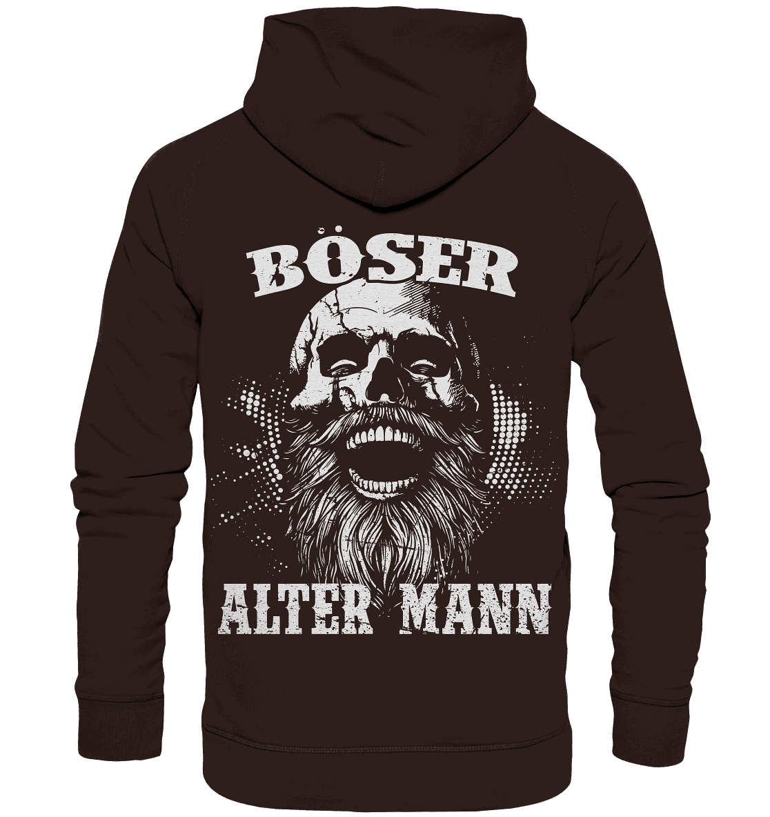 Böser alter Mann Hoodie: lachender Schädel mit Rauschebart auf dem Rücken