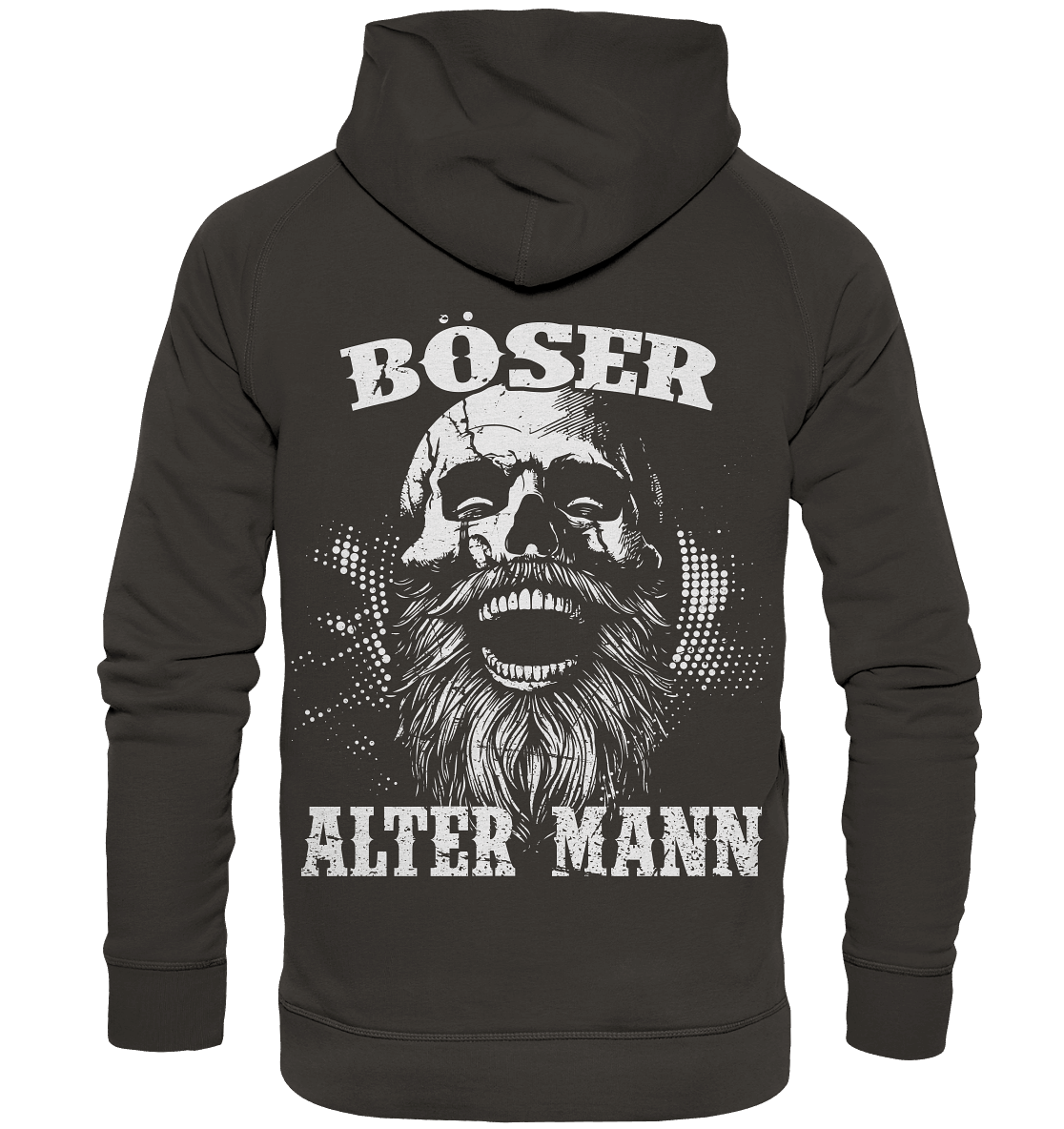 Böser alter Mann Hoodie: lachender Schädel mit Rauschebart auf dem Rücken