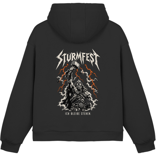 Sturmfest Thorshammer Wikinger Hoodie Herren Schwarz