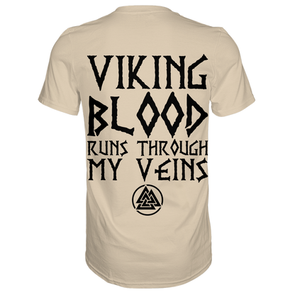 Viking Blood Wikinger Shirt: Viking Blood runs through my veins mit Valknut