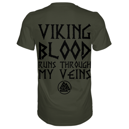 Viking Blood Wikinger Shirt: Viking Blood runs through my veins mit Valknut