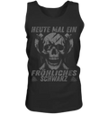 Fröhliches Schwarz Tanktop Herren: grinsender Schädel mit gekreuzten Äxten