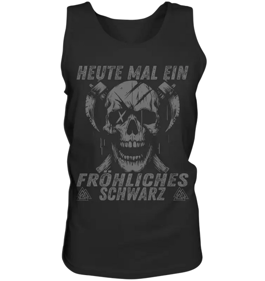 Fröhliches Schwarz Tanktop Herren: grinsender Schädel mit gekreuzten Äxten