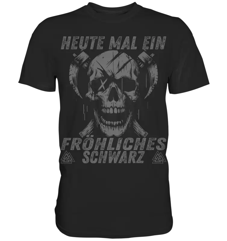 Fröhliches Schwarz Totenkopf Shirt: grinsender Schädel mit gekreuzten Äxten