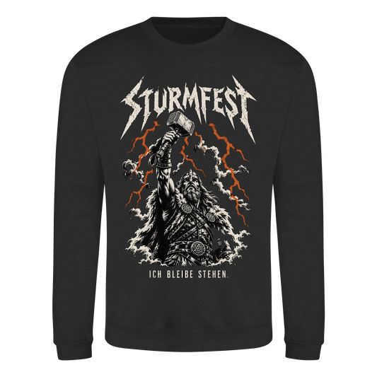 Sturmfest Thorshammer Wikinger Sweatshirt Herren Schwarz