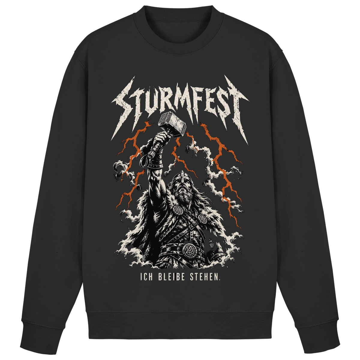 Sturmfest Thorshammer Wikinger Sweatshirt Herren Schwarz