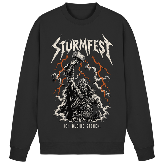 Sturmfest Thorshammer Wikinger Sweatshirt Herren Schwarz