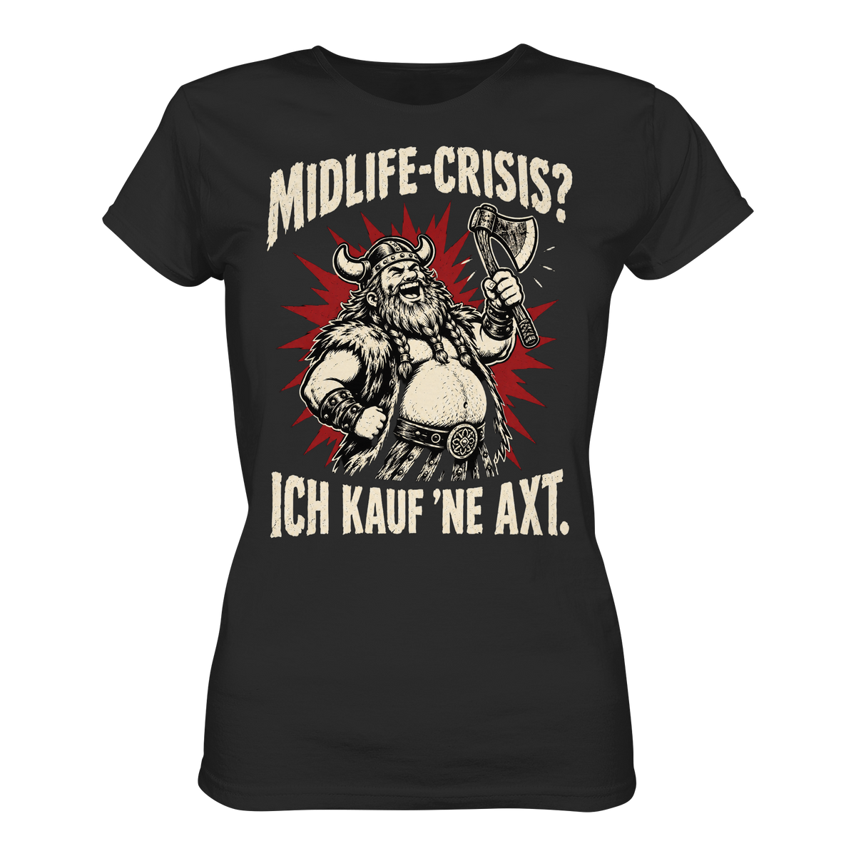 Midlife Crisis Wikinger T-Shirt Damen Schwarz