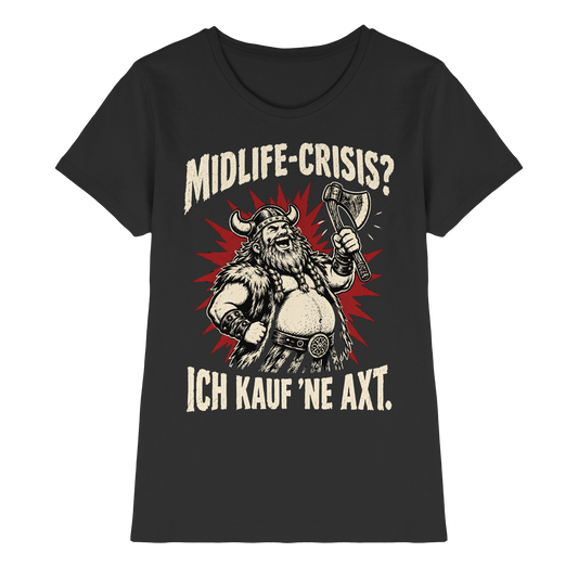 Midlife Crisis Wikinger T-Shirt Damen Schwarz