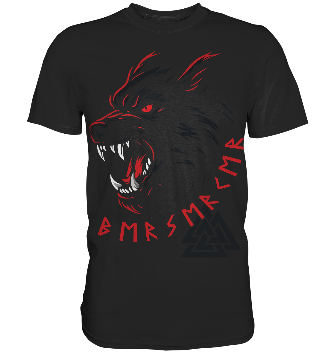 Wikinger T-Shirt Herren schwarz – Berserker Ungezähmt Design mit rotem Wolfsmotiv