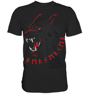 Wikinger T-Shirt Herren schwarz – Berserker Ungezähmt Design mit rotem Wolfsmotiv
