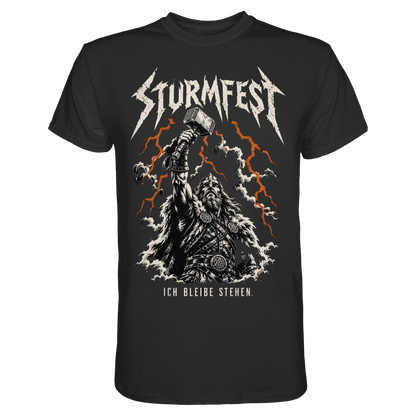 Sturmfest Thorshammer Wikinger T-Shirt Herren Schwarz
